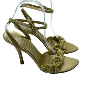 Laundry Shelli Segal gold metallic satin ankle strap heel